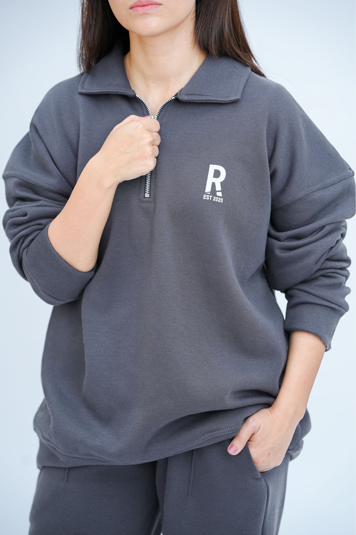 Grey Quarter Zipper Co-Ord Set